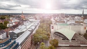 Das Bild zeigt den Ausblick aus dem Volkswohlbundgebäude in Dortmund.